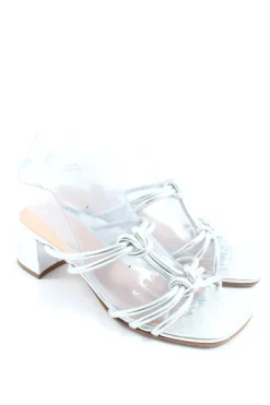 Pantoletten>Unu00fctzer Absatz Pantoletten Größe 38,5 silberfarben