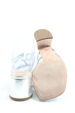 Pantoletten>Unu00fctzer Absatz Pantoletten Größe 38,5 silberfarben