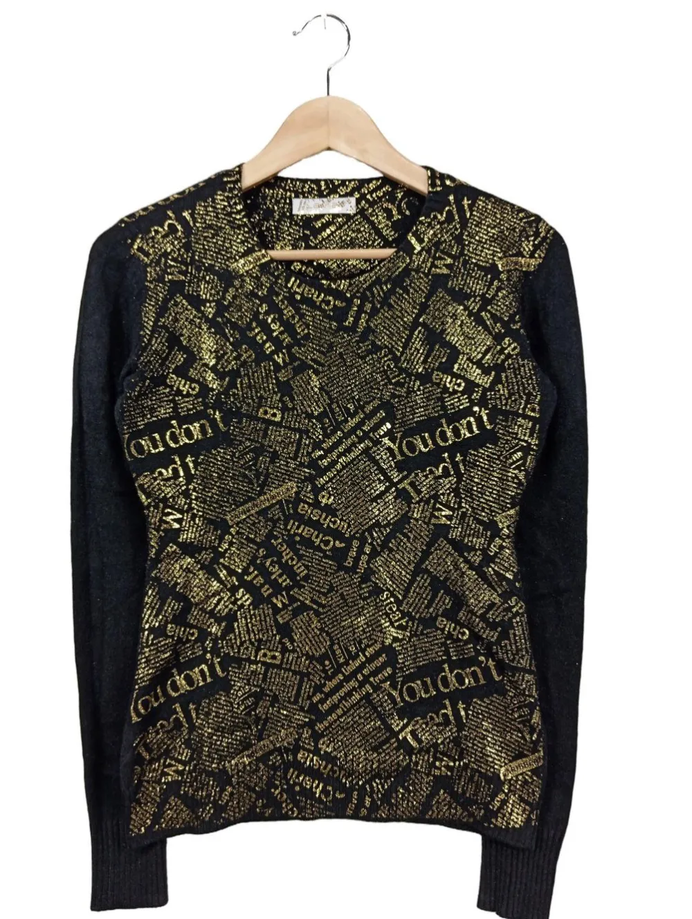 Pullover>Lamia Feinstrickpullover Größe 36 schwarzgoldfarben