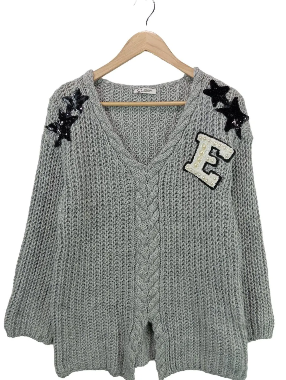 Pullover>Casadei Häkelpullover Größe 40 hellgrau