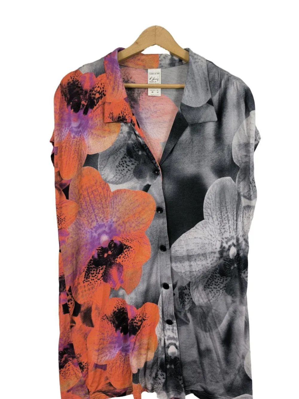 Blusen>Klaus Modelle ärmellose Bluse Größe 46 schwarzhellorange