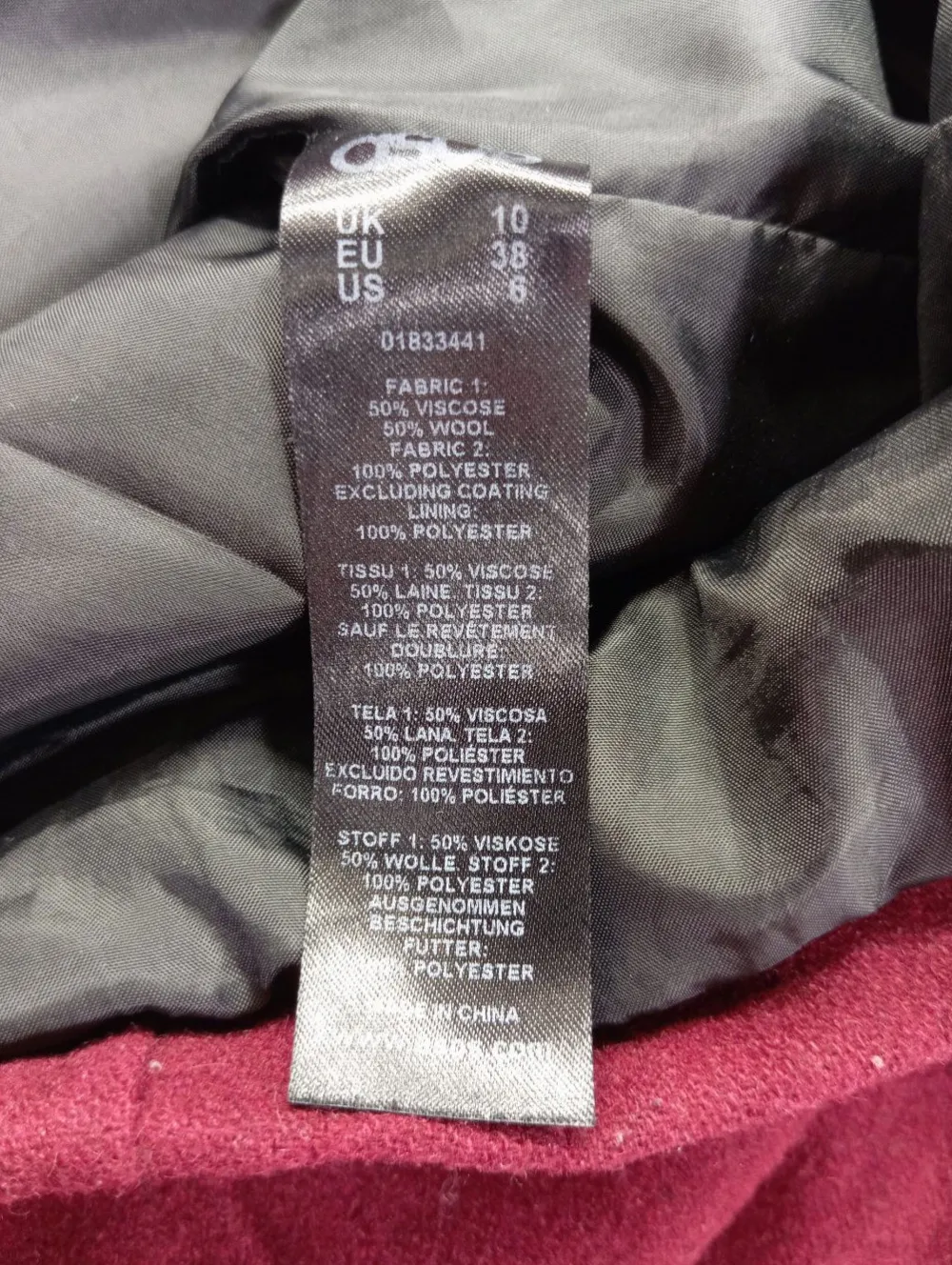 Mäntel>Asos Wintermantel Größe 38 rotschwarz