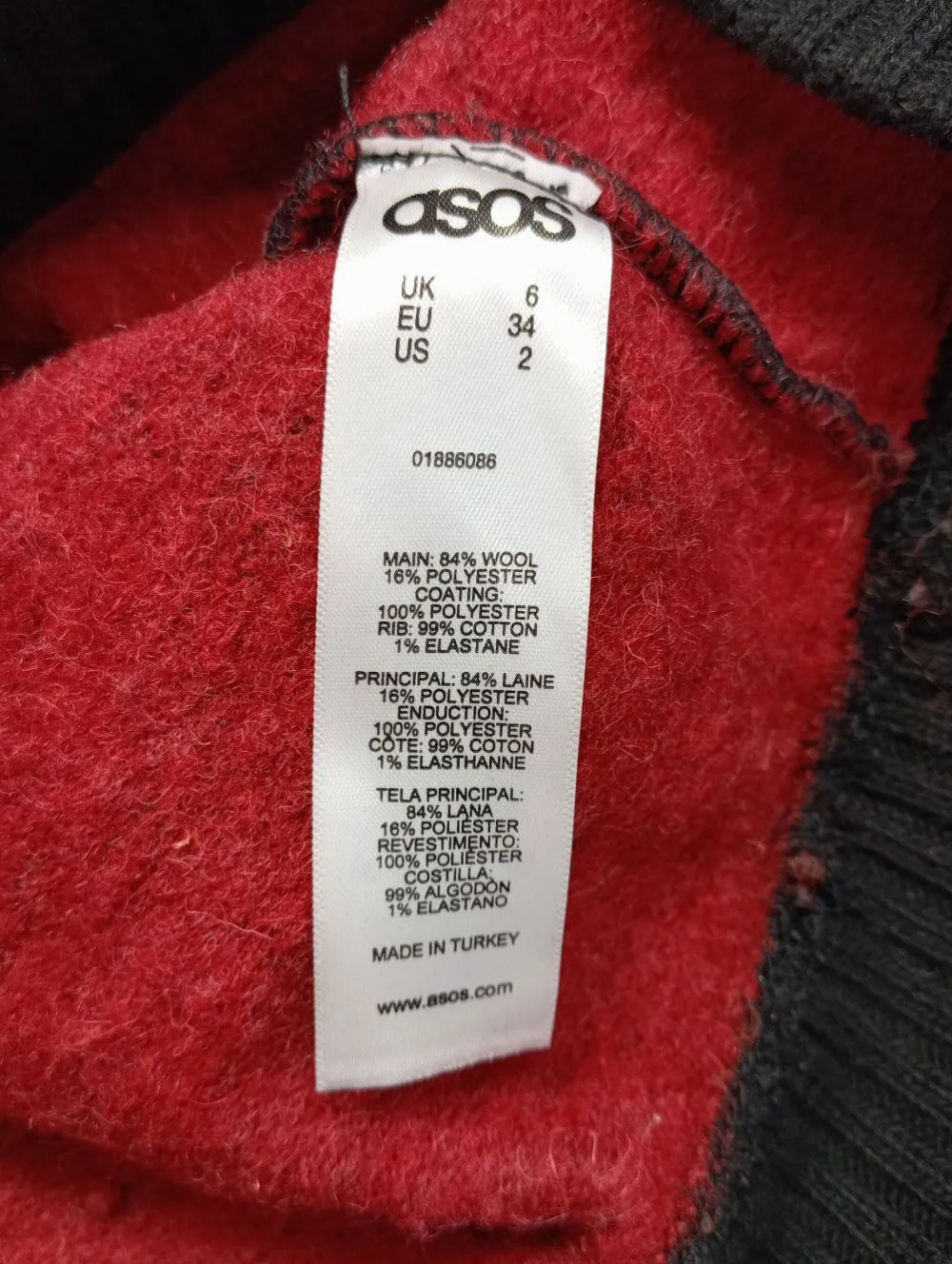 Pullover>Asos Wollpullover Größe 34 dunkelrotschwarz